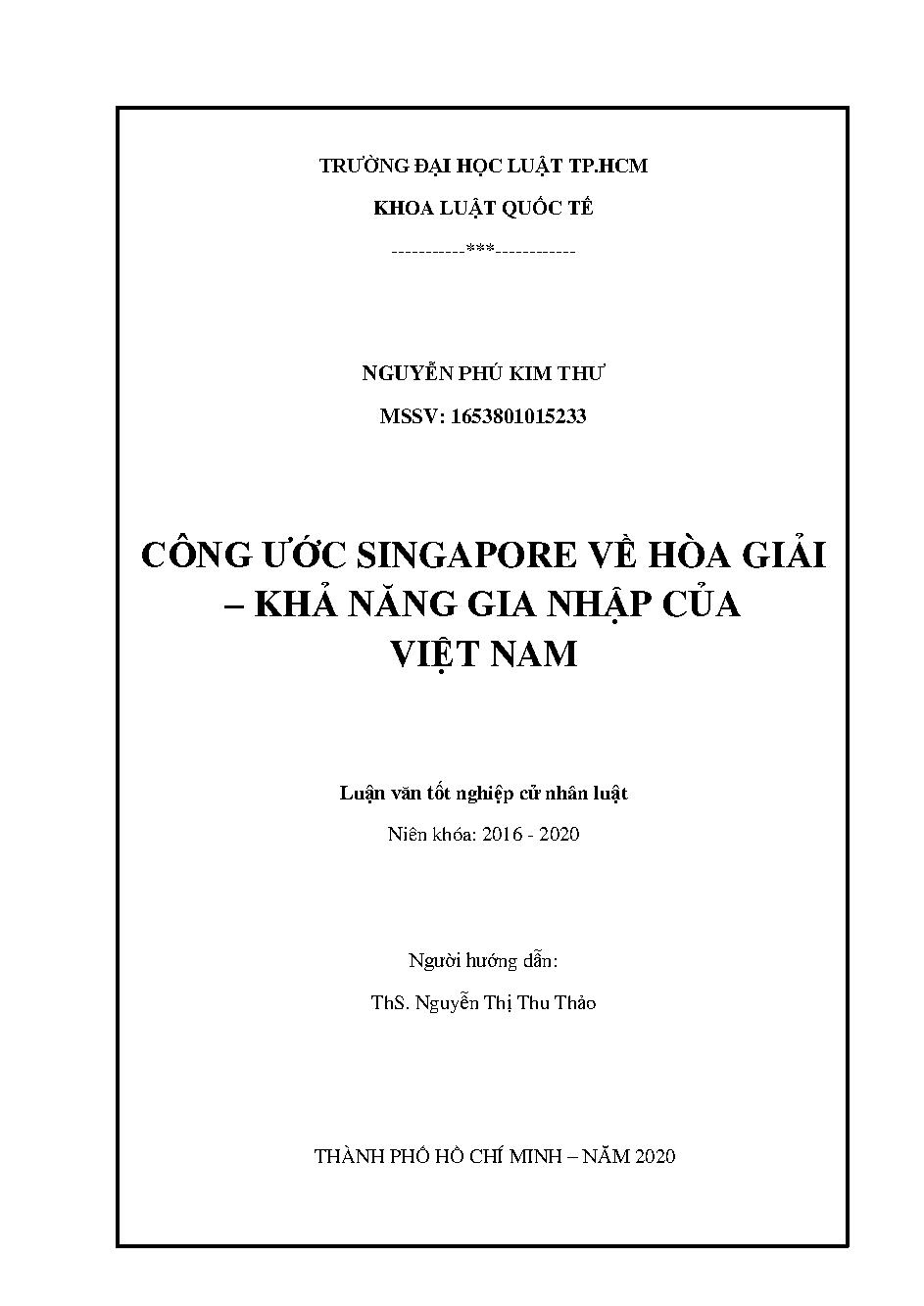 Công ước Singapore về hòa giải - Khả năng gia nhập của Việt Nam