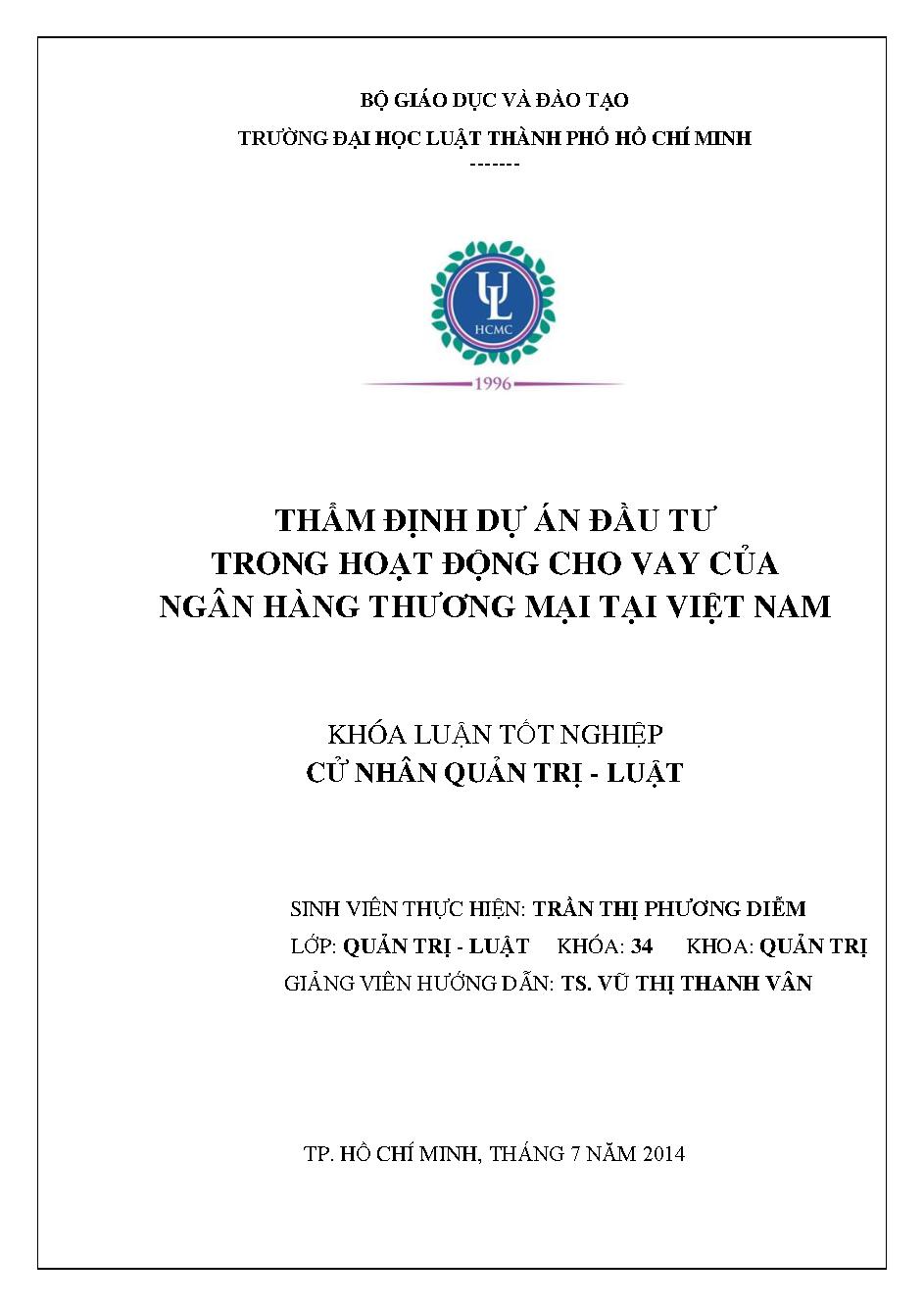 Thẩm định dự án đầu tư trong hoạt động cho vay của ngân hàng thương mại tại Việt Nam