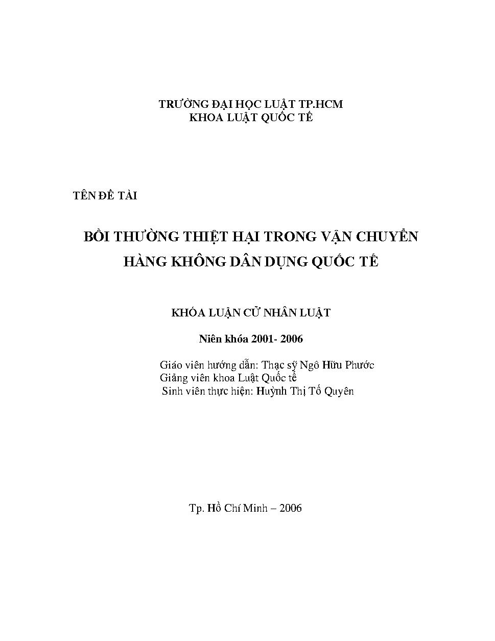 Bồi thường thiệt hại trong vận chuyển hàng không dân dụng quốc tế