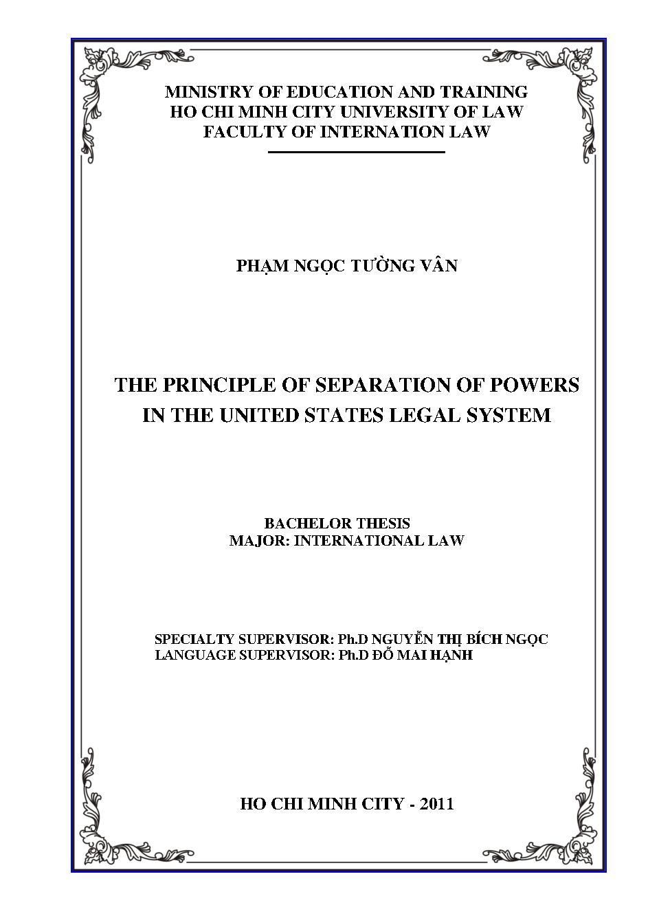 The principle of separation of powers in the United states legal system