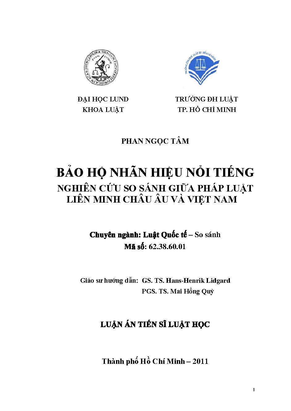 Bảo hộ nhãn hiệu nổi tiếng - nghiên cứu so sánh giữa pháp luật liên minh Châu Âu và Việt Nam
