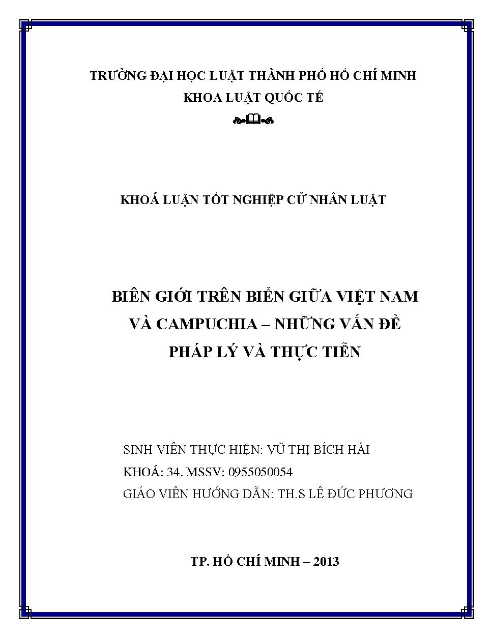 Biên giới trên biển giữa Việt Nam và Campuchia - Những vấn đề pháp lý và thực tiễn