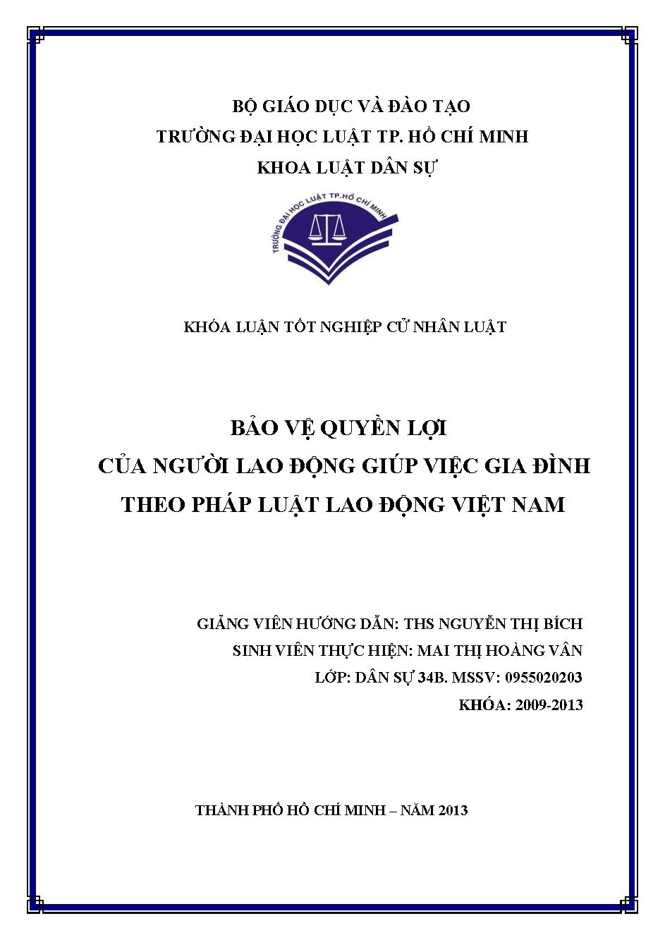 Bảo vệ quyền lợi của người lao động giúp việc gia đình theo pháp luật lao động Việt Nam