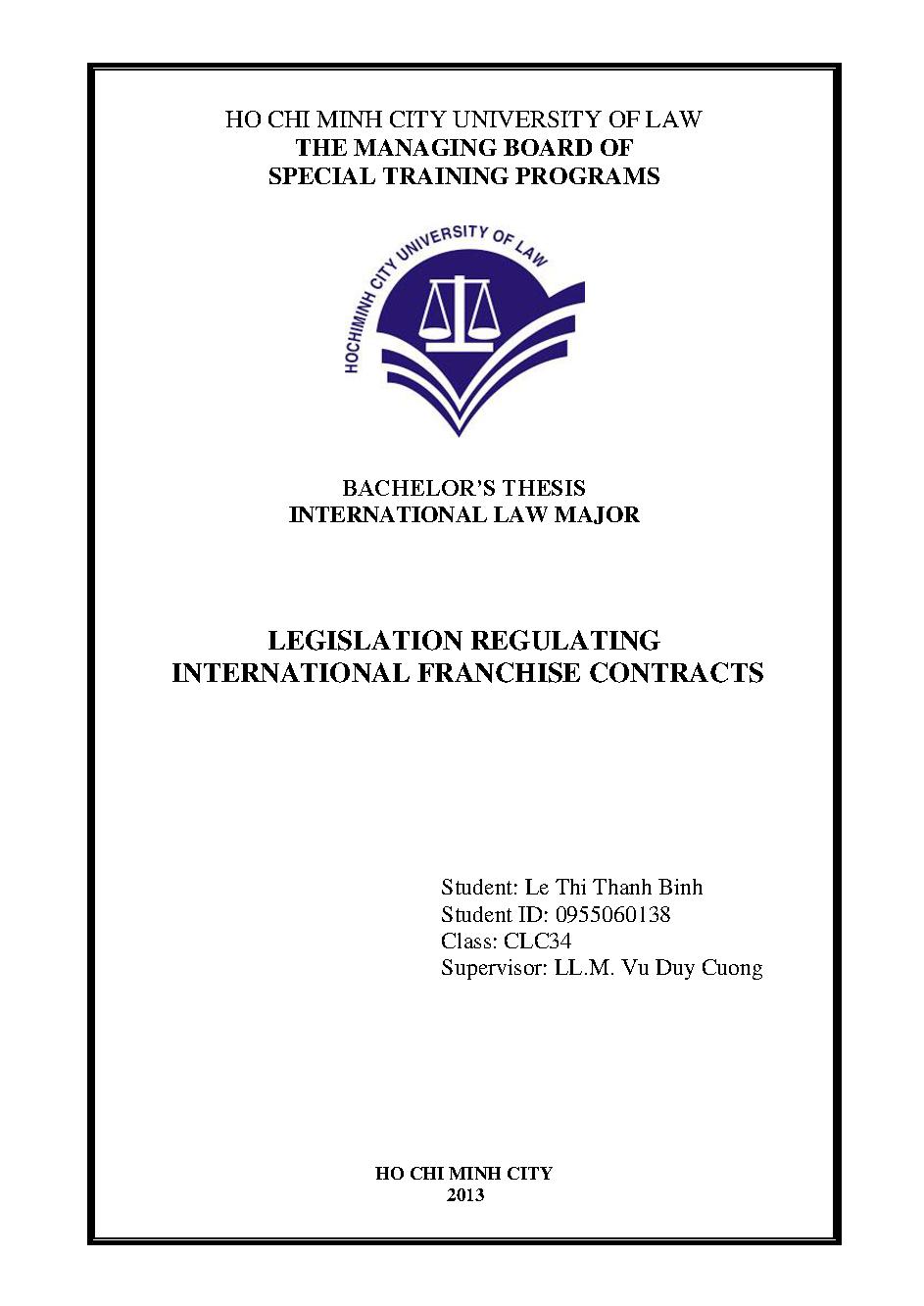 Legislation regulating international franchise contracts