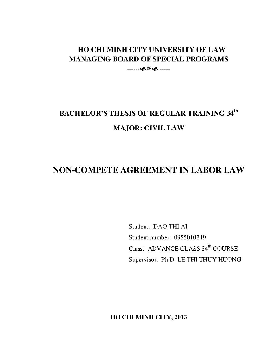 Non - Compete Agreement in labor law