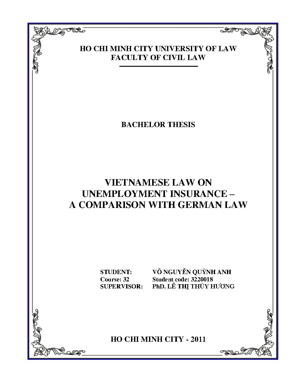 Vietnamese law on unemployment insurance - A comparison with German law