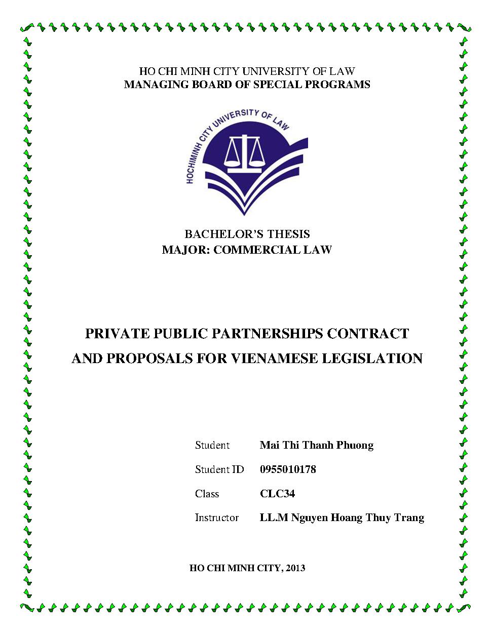 Private public partnerships contract and proposals for vietnamese legislation