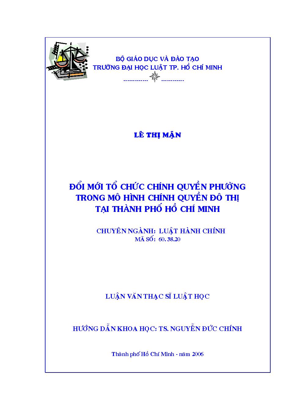 Đổi mới tổ chức chính quyền phường trong mô hình chính quyền đô thị tại Thành phố Hồ Chí Minh