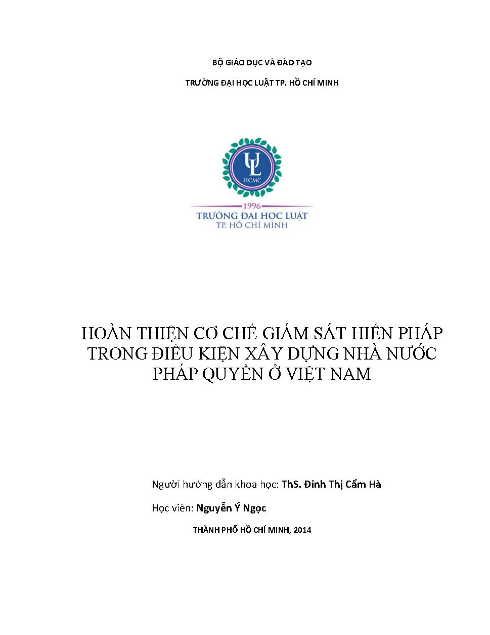 Hoàn thiện cơ chế giám sát Hiến pháp trong điều kiện xây dựng nhà nước pháp quyền ở Việt Nam