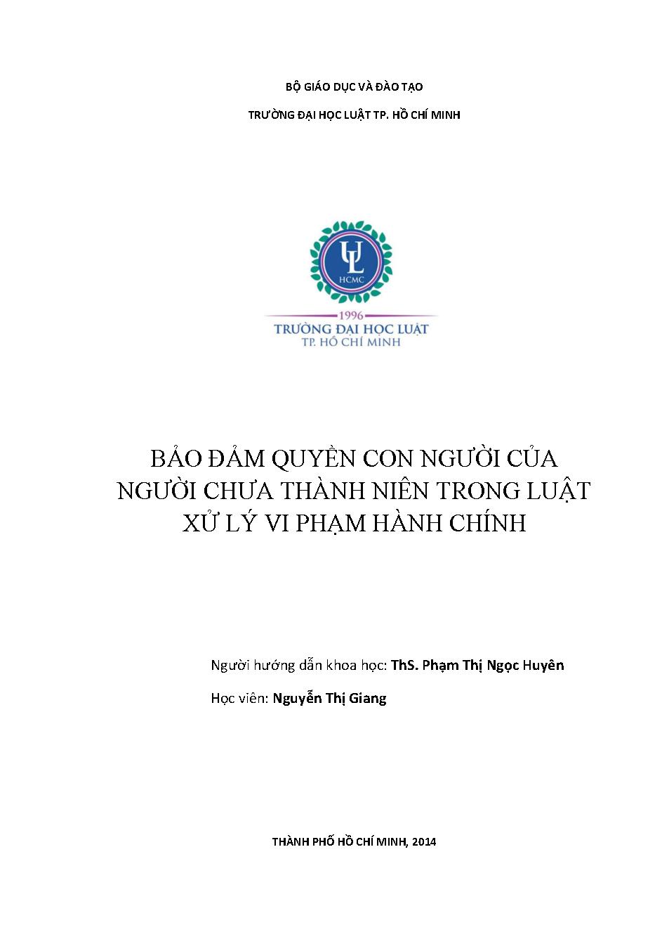 Bảo đảm quyền con người của người chưa thành niên trong luật xử lý vi phạm hành chính