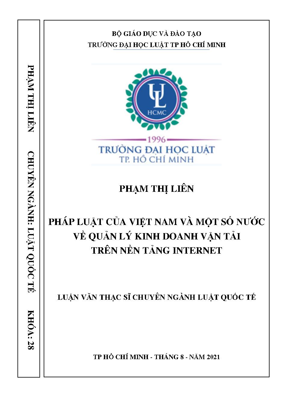 Pháp luật của Việt Nam và một số nước về quản lý kinh doanh vận tải trên nền tảng internet