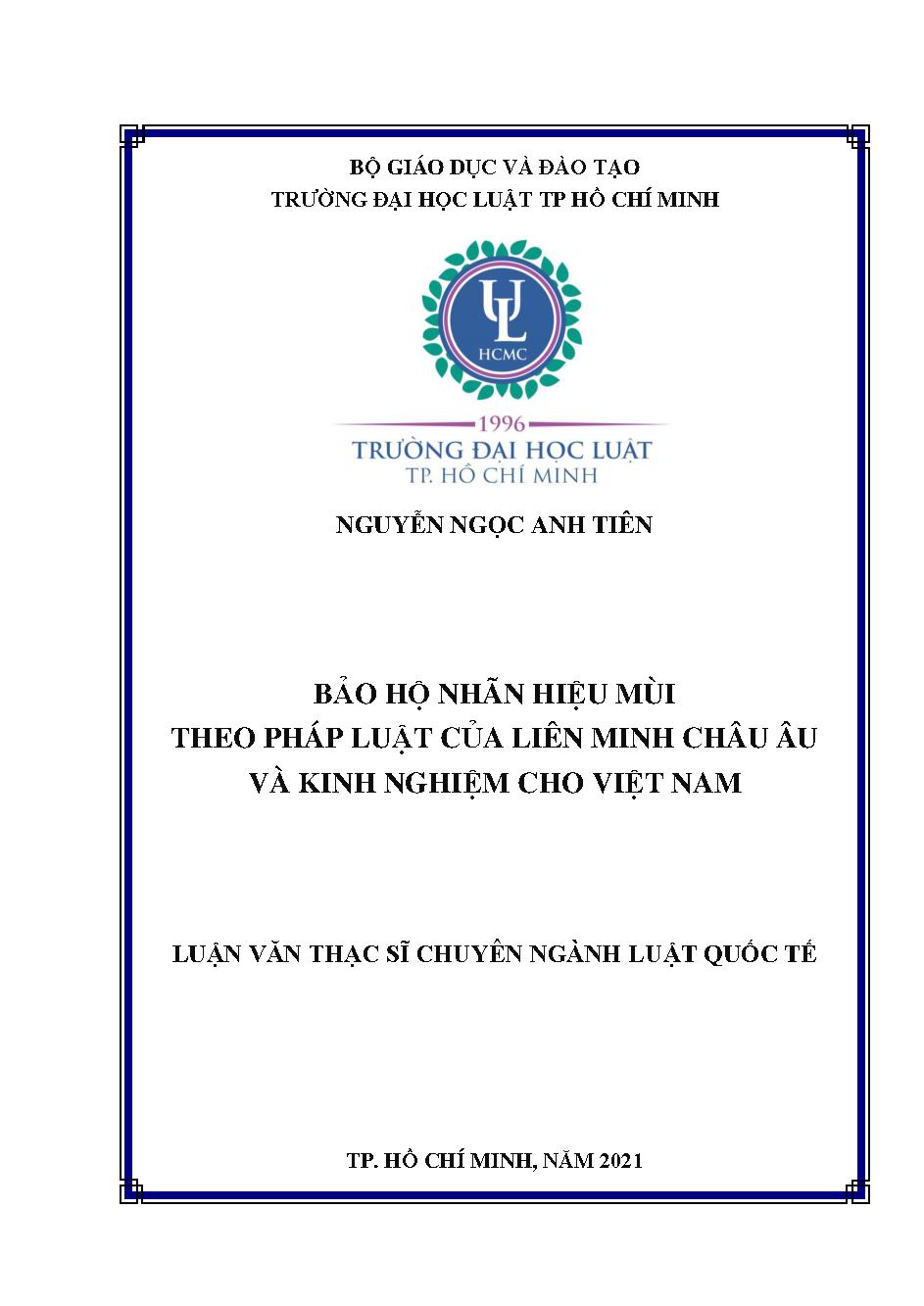 Bảo hộ nhãn hiệu mùi theo pháp luật của Liên minh châu Âu và kinh nghiệm cho Việt Nam