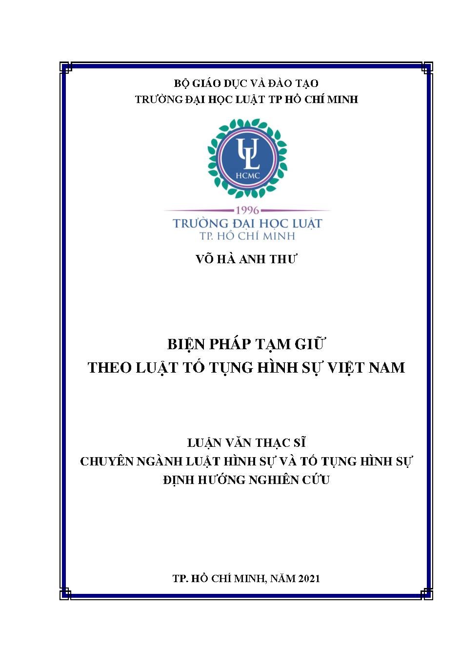 Biện pháp tạm giữ theo luật tố tụng hình sự Việt Nam