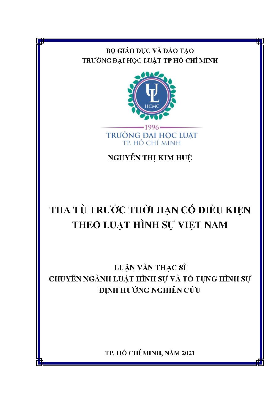 Tha tù trước thời hạn có điều kiện theo pháp luật hình sự Việt Nam