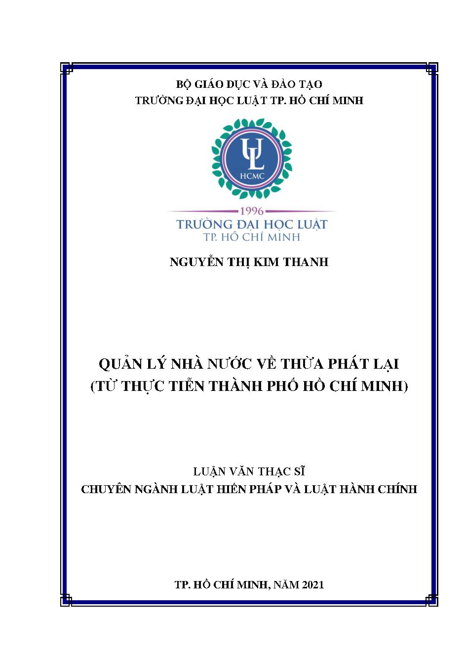 Quản lý nhà nước về thừa pháp lại (từ thực tiễn Thành phố Hồ Chí Minh)