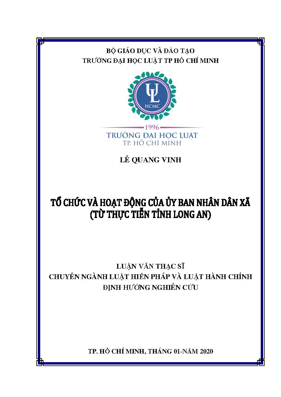 Tổ chức và hoạt động của ủy ban nhân dân xã (Từ thực tiễn tỉnh Long An)