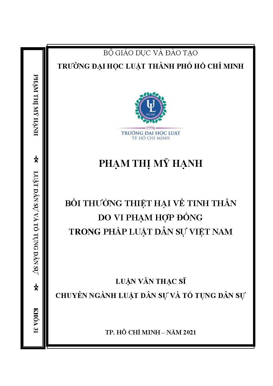 Bồi thường thiệt hại về tinh thần do vi phạm hợp đồng trong pháp luật dân sự Việt Nam