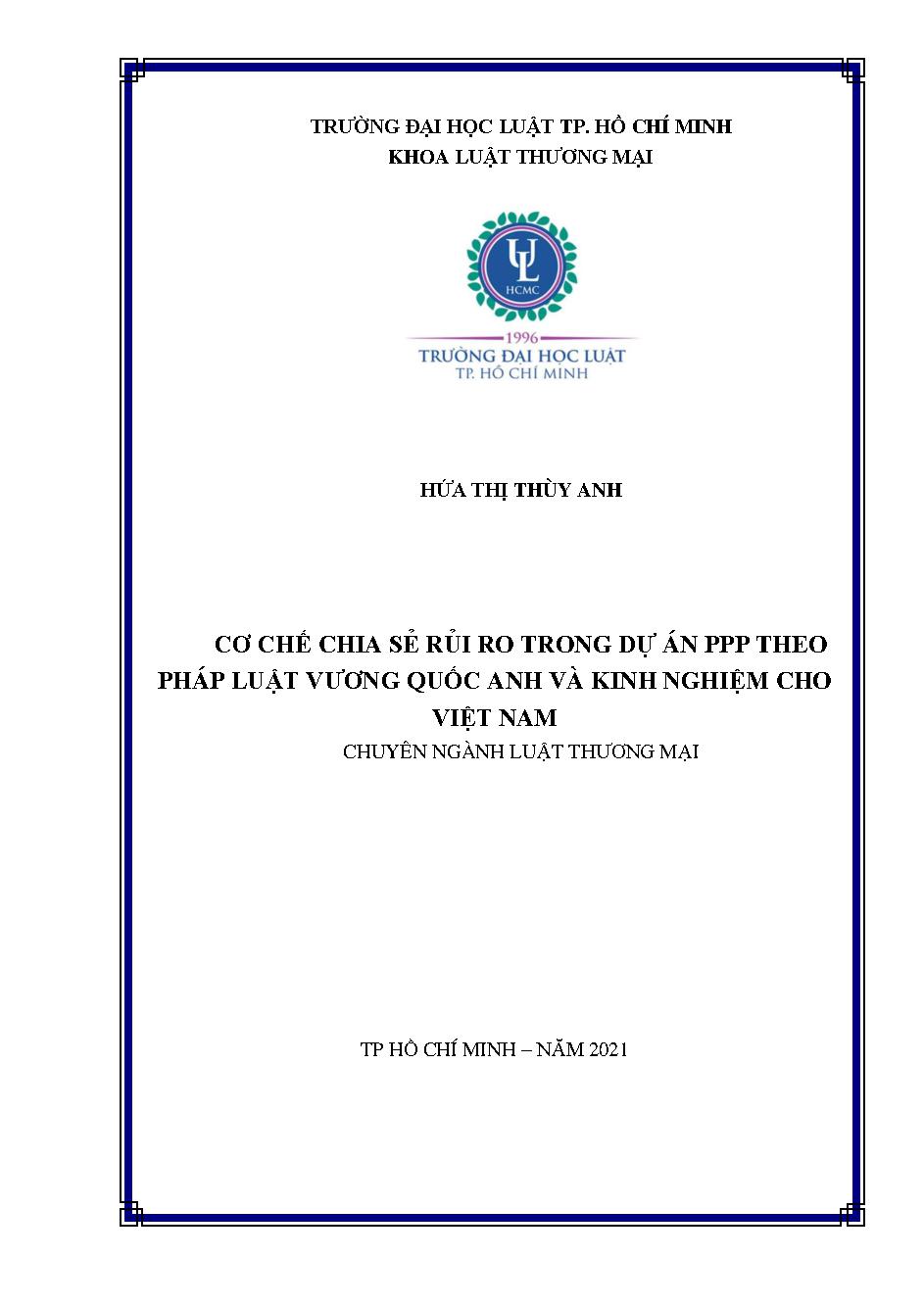 Cơ chế chia sẻ rủi ro trong dự án PPP theo pháp luật Vương quốc Anh và kinh nghiệm cho Việt Nam