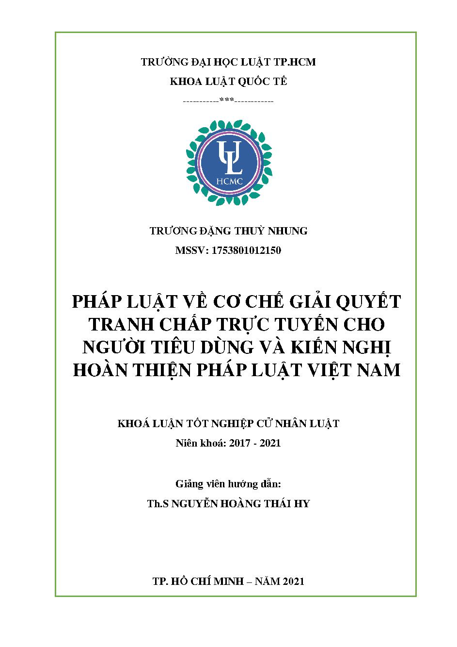 Pháp luật về cơ chế giải quyết tranh chấp trực tuyến cho người tiêu dùng và kiến nghị hoàn thiện pháp luật Việt Nam