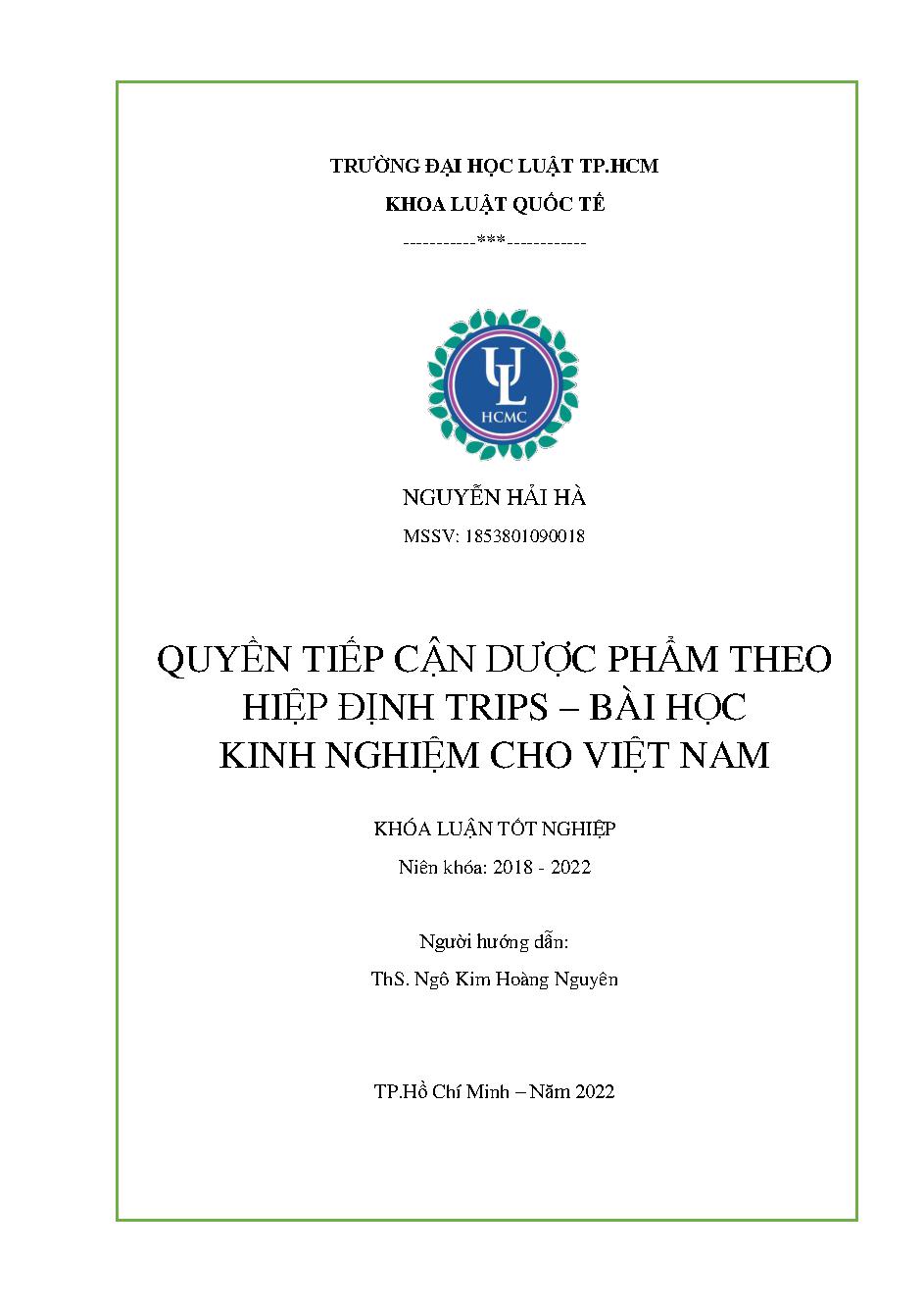 Quyền tiếp cận dược phẩm theo Hiệp định Trips – Bài học kinh nghiệm cho Việt Nam