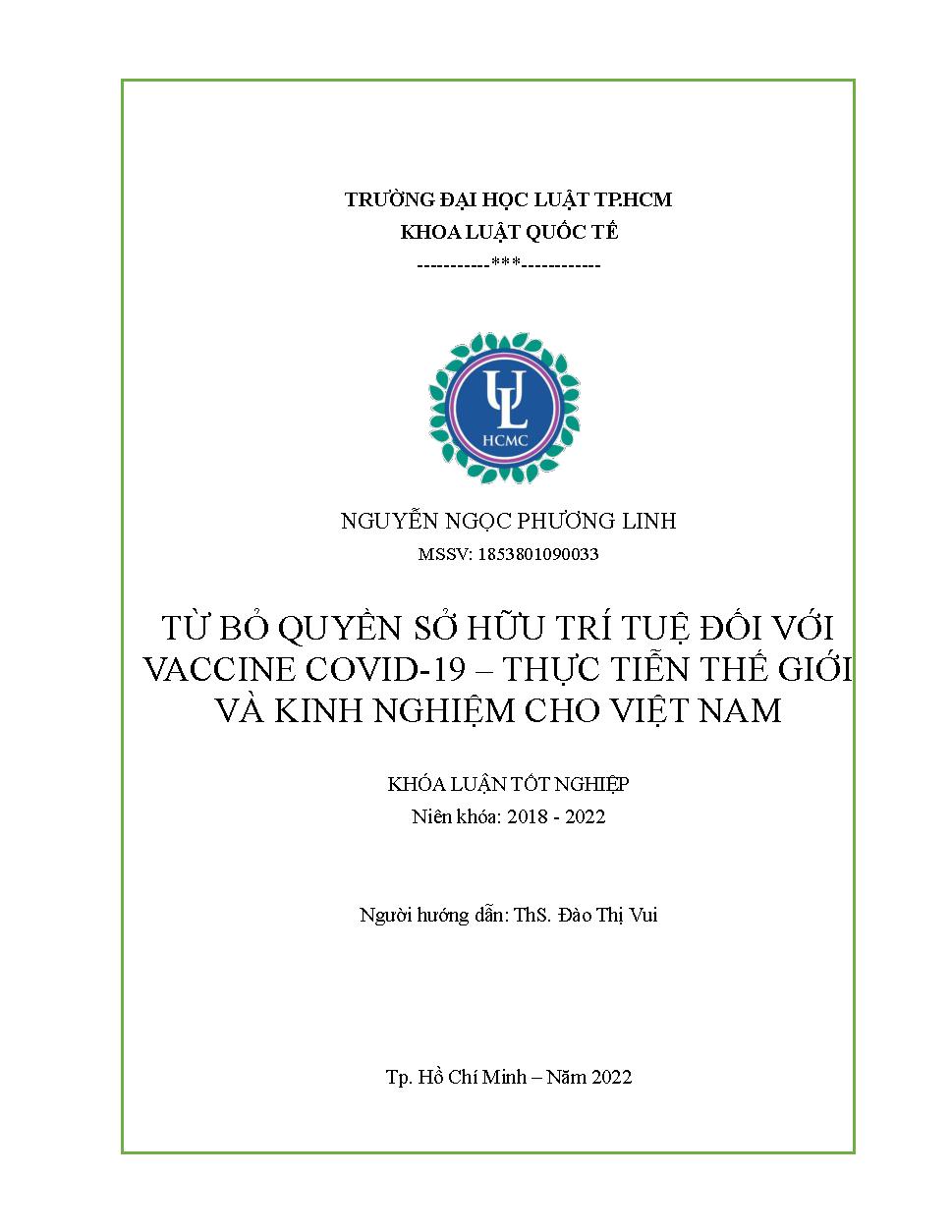 Từ bỏ quyền sở hữu trí tuệ đối với Vaccine Covid-19 – Thực tiễn thế giới và kinh nghiệm cho Việt Nam