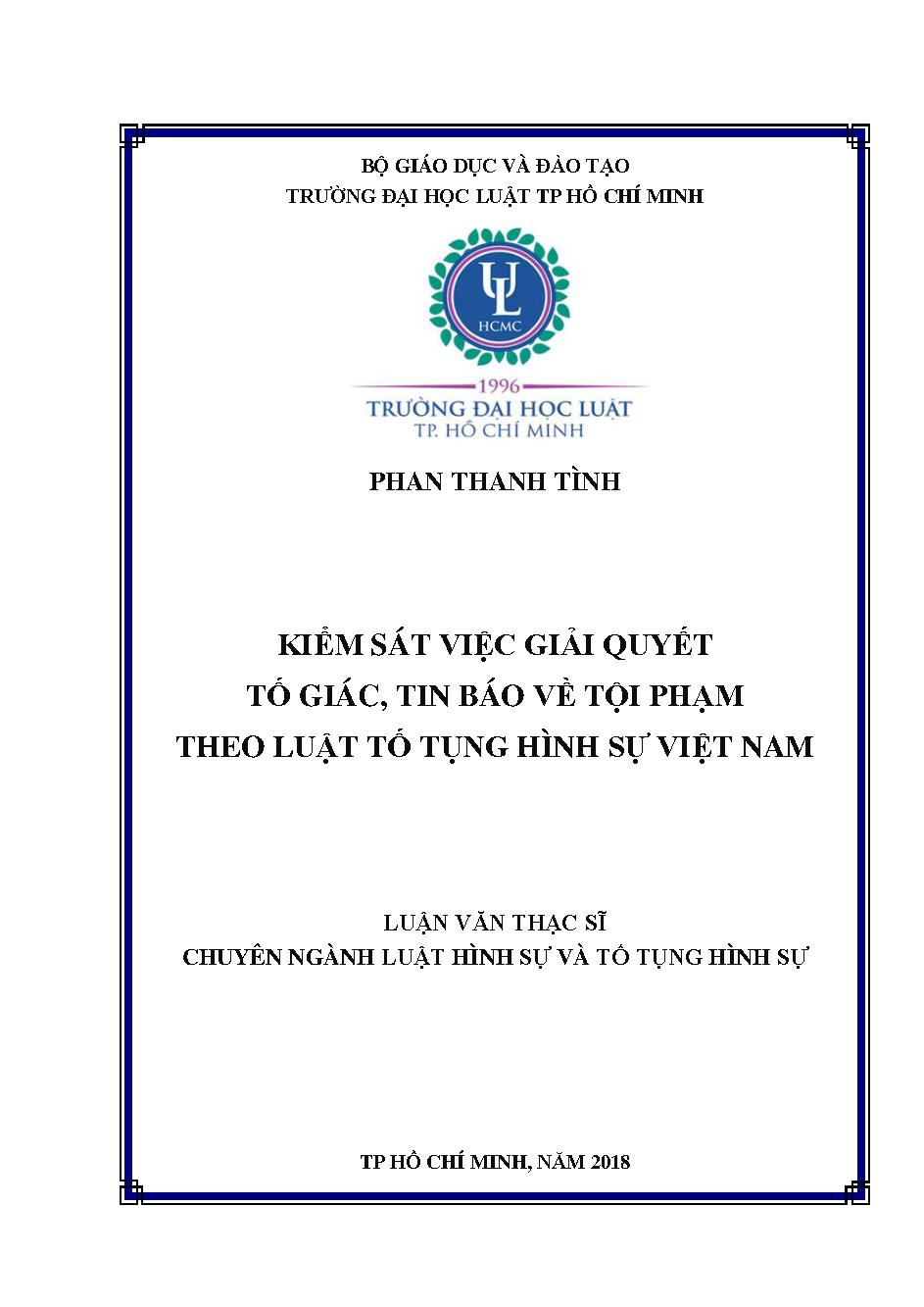 Kiểm sát việc giải quyết tố giác, tin báo về tội phạm theo Luật tố tụng hình sự Việt Nam