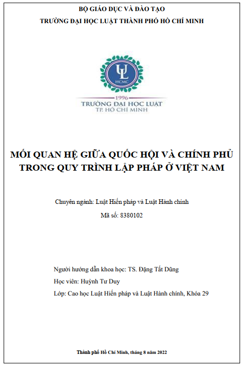 Mối quan hệ giữa Quốc hội và Chính phủ trong quy trình lập pháp ở Việt Nam
