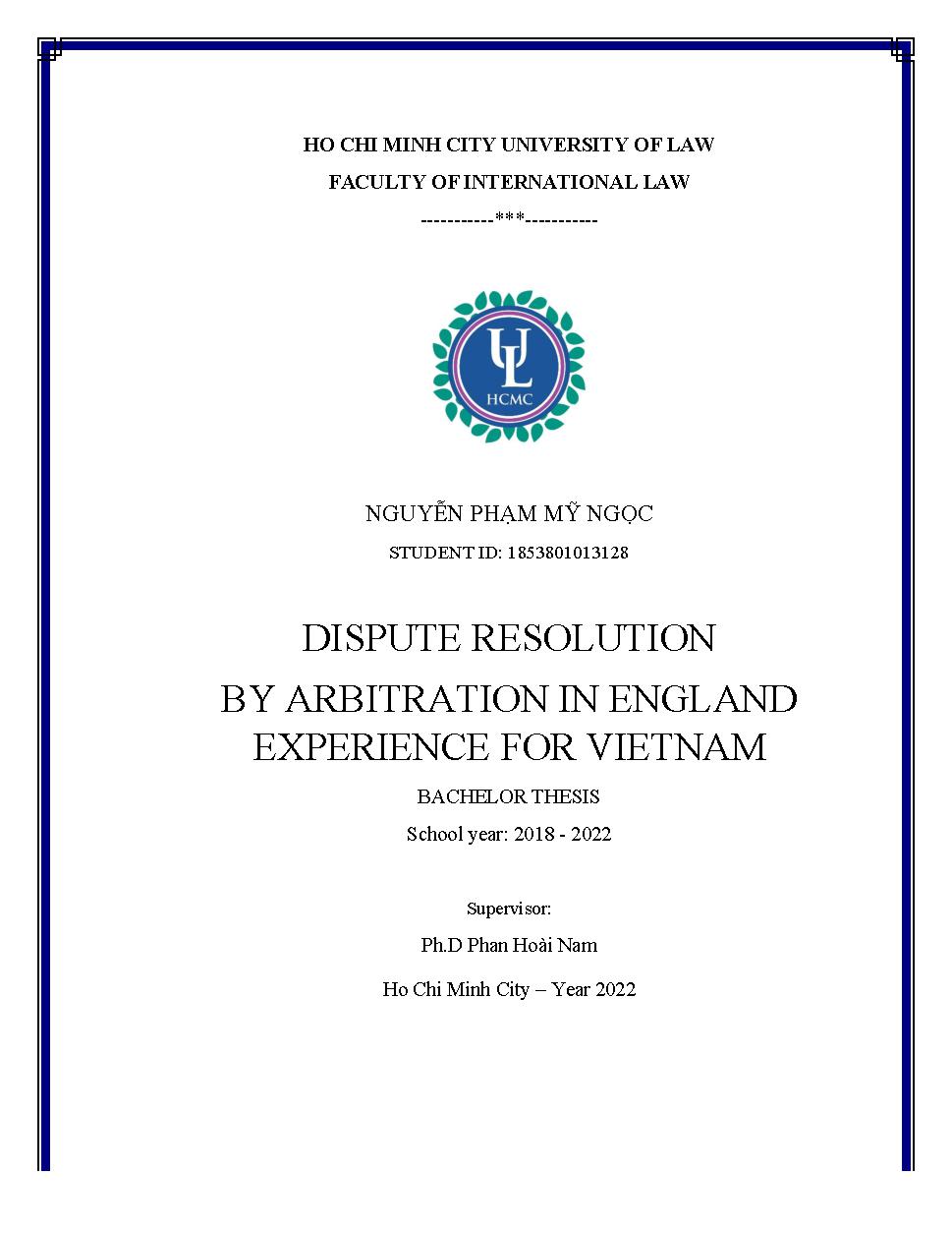 Dispute resolution by arbitration in England - Experience for Vietnam