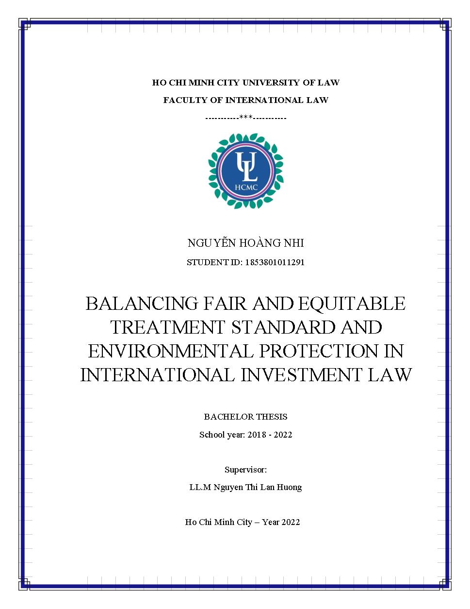 Balancing fair and equitable treatment standard and environmental protection in international investment law