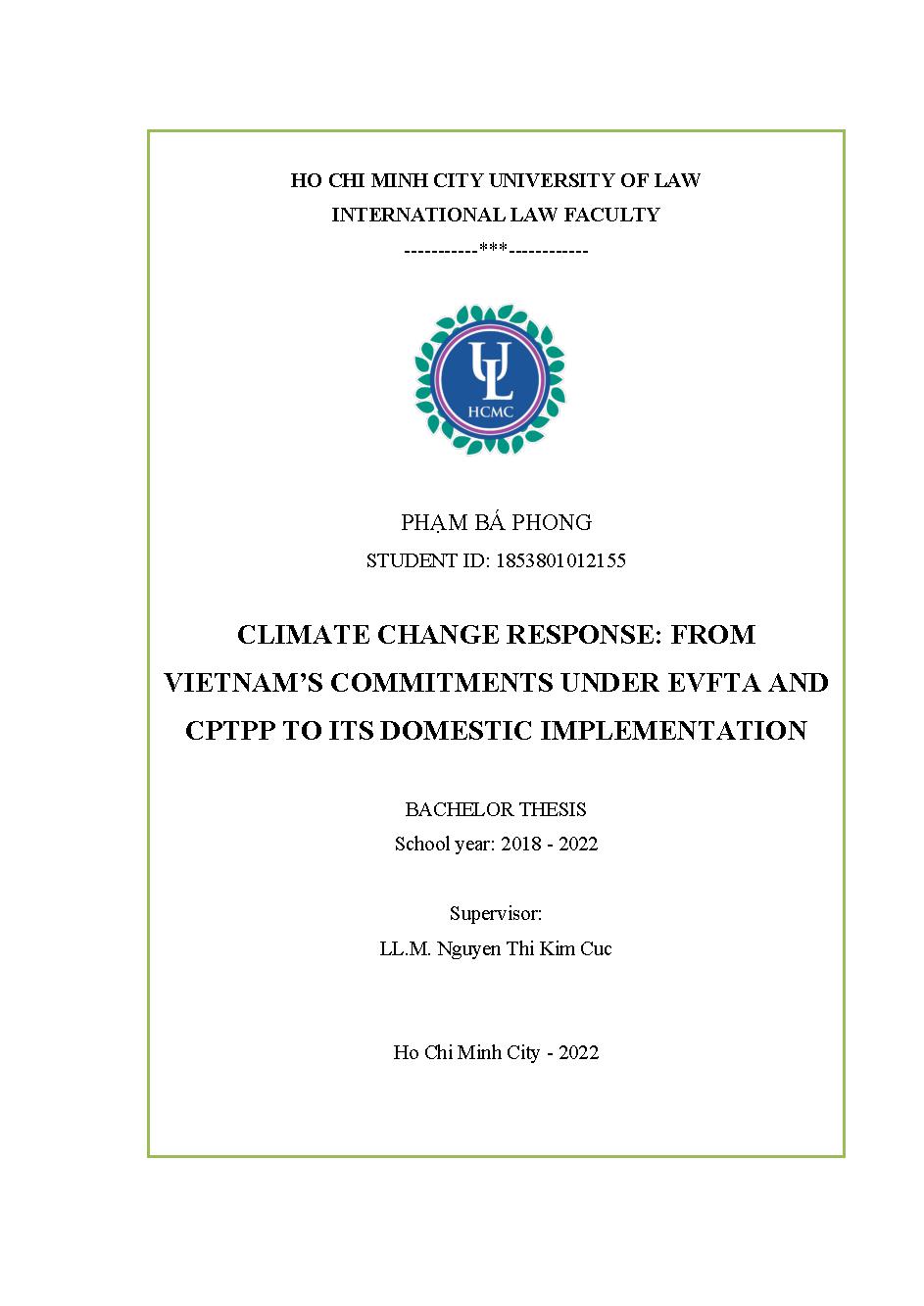 Climate change response: frome Vietnam’s commitments under EVFTA and CPTPP to its domestic implementation