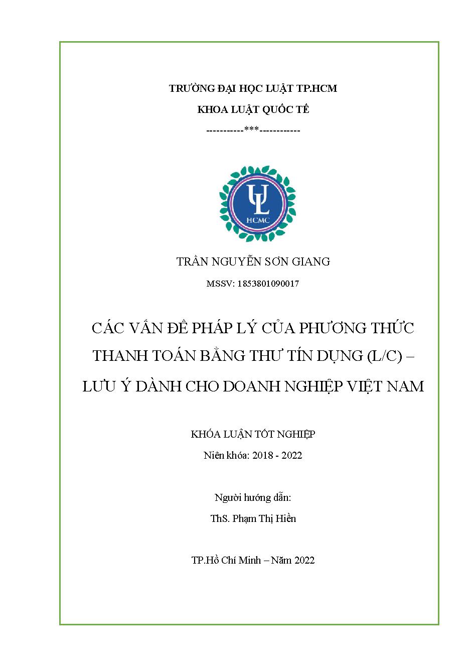 Các vấn đề pháp lý của phương thức thanh toán bằng tín dụng (L/C) - Lưu ý dành cho doanh nghiệp Việt Nam