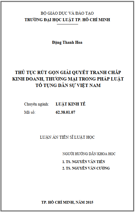 Thủ tục rút gọn giải quyết tranh chấp kinh doanh, thương mại trong pháp luật tố tụng dân sự Việt Nam