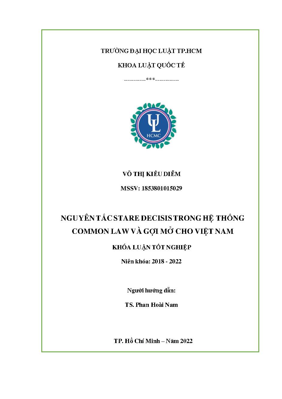 Nguyên tắc Stare Decisis trong hệ thống Common Law và gợi mở cho Việt Nam