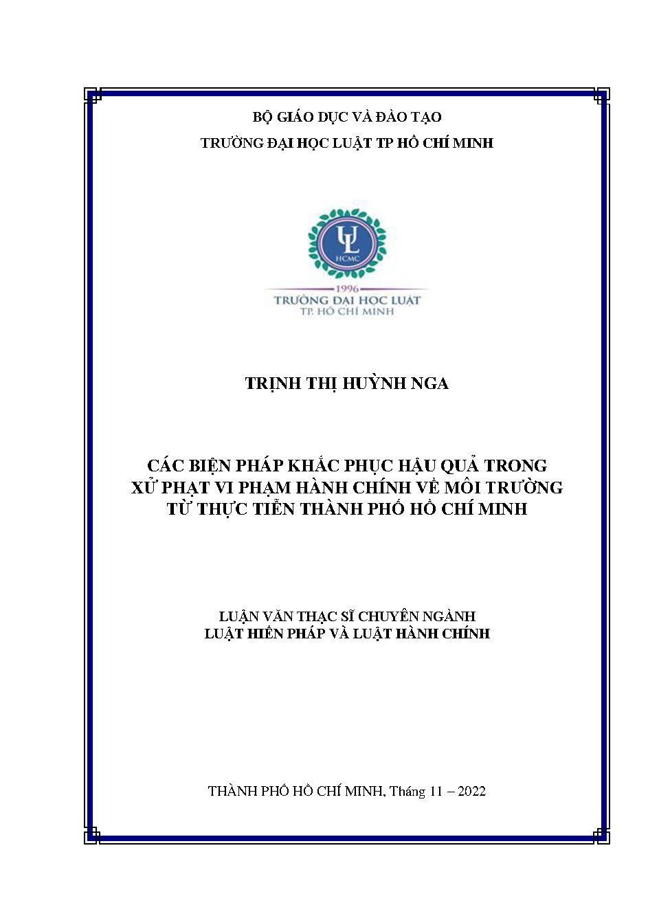 Các biện pháp khắc phục hậu quả trong xử phạt vi phạm hành chính về môi trường từ thực tiễn thành phố Hồ Chí Minh