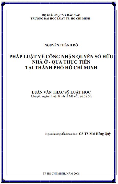 Pháp luật về công nhận quyền sở hữu nhà ở - Qua thực tiễn tại Thành phố Hồ Chí Minh