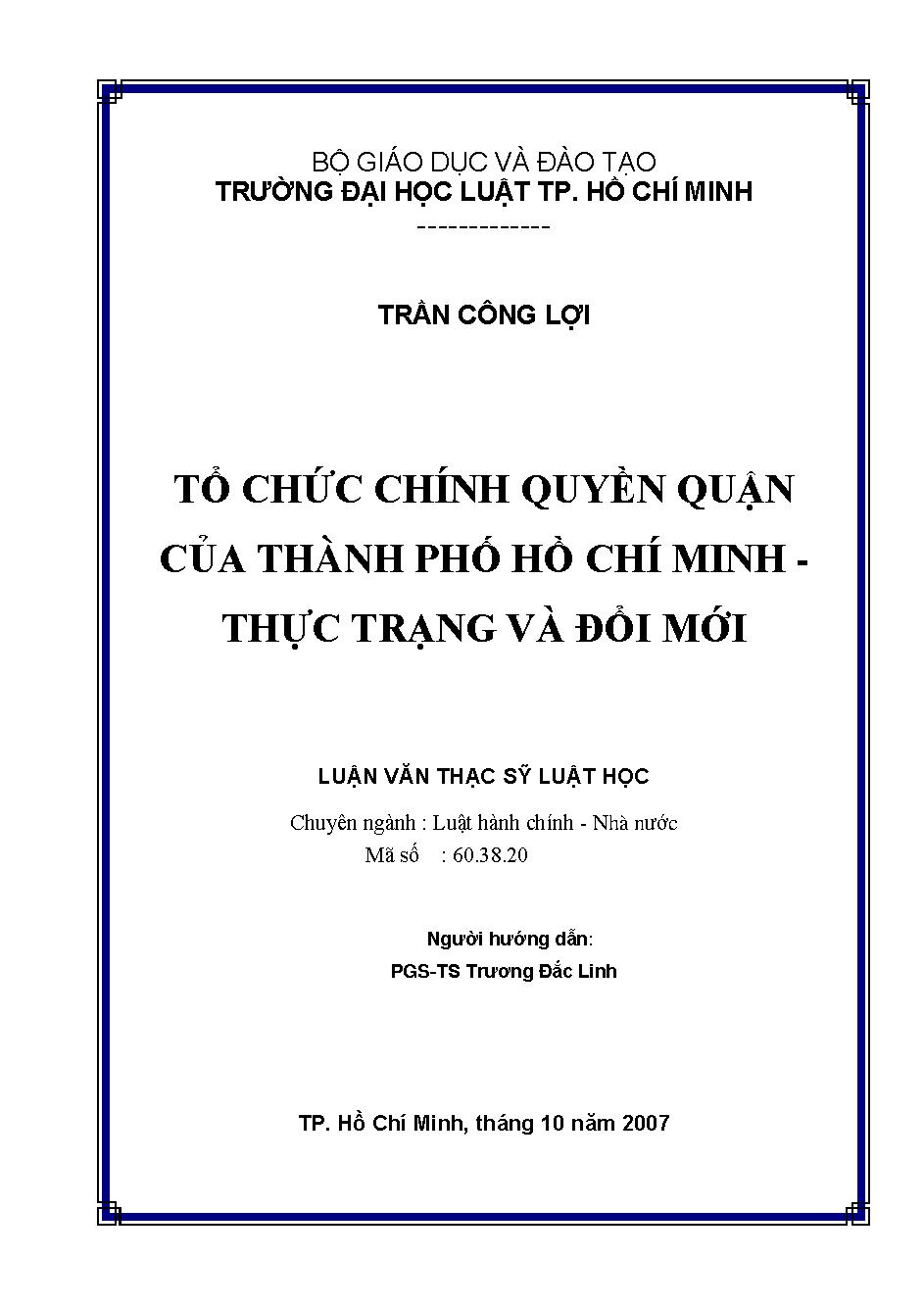 Tổ chức chính quyền quận của Thành phố Hồ Chí Minh - thực trạng và đổi mới