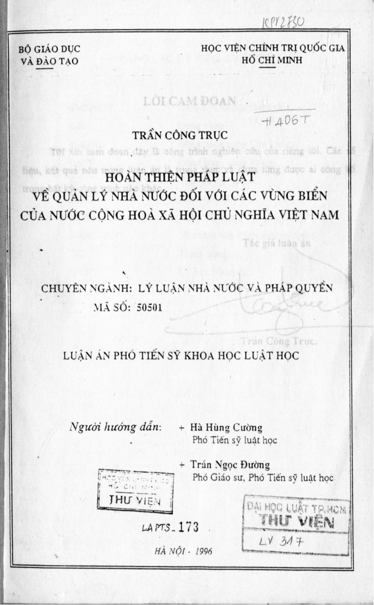Hoàn thiện pháp luật về quản lý nhà nước đối với các vùng biển của nước Cộng hòa Xã hội Chủ nghĩa Việt Nam