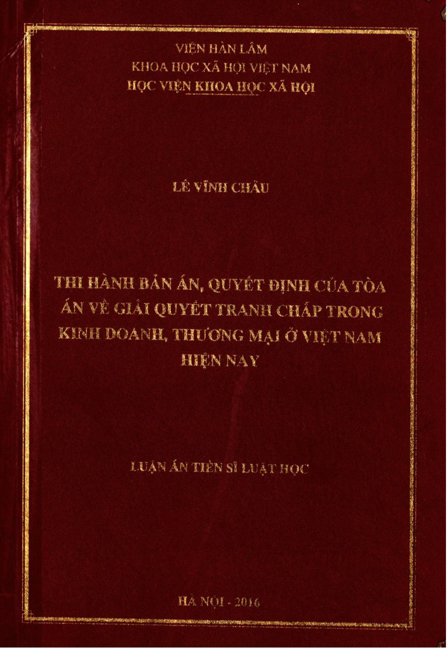 Thi hành bản án, quyết định của tòa án về giải quyết tranh chấp trong kinh doanh, thương mại ở Việt Nam hiện nay