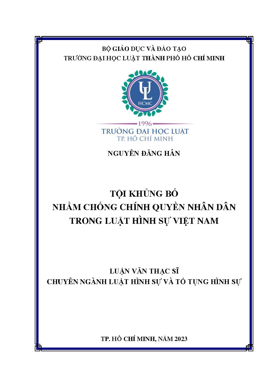 Tội khủng bố nhằm chống chính quyền nhân dân trong luật hình sự Việt Nam