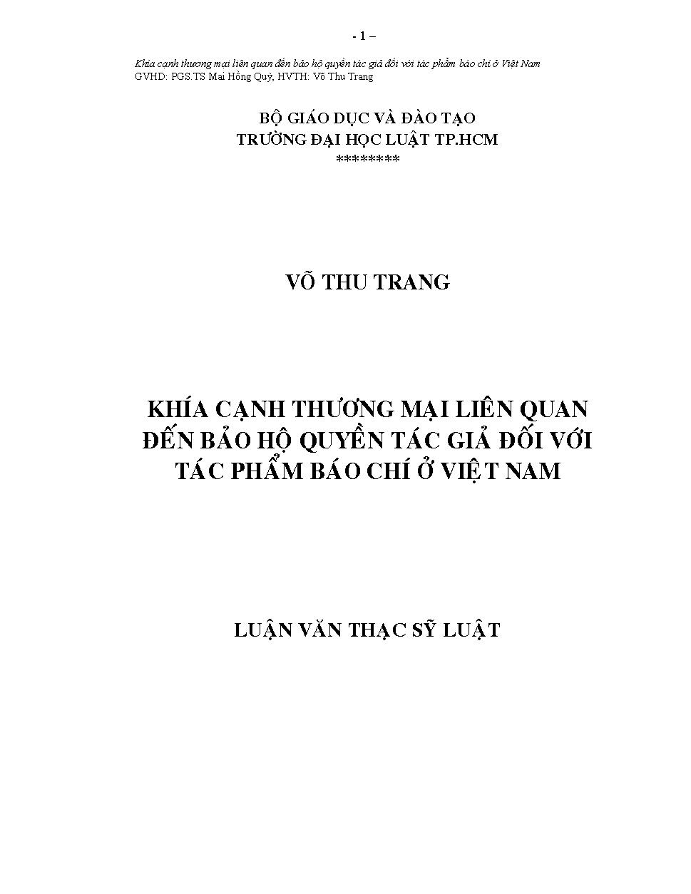 Khía cạnh thương mại liên quan đến bảo hộ quyền tác giả đối với tác phẩm báo chí ở Việt Nam
