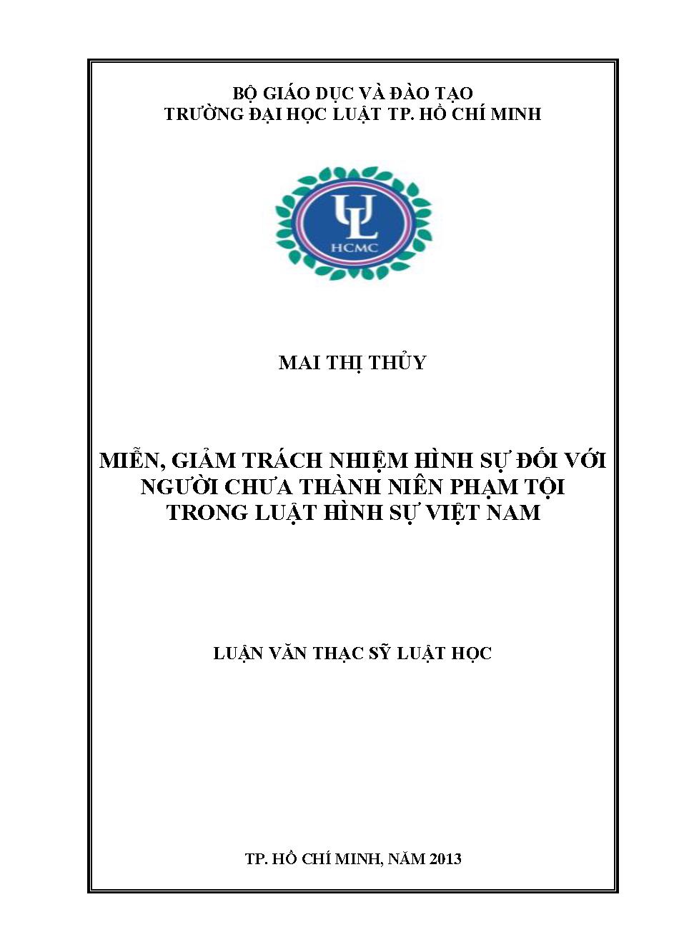 Miễn, giảm trách nhiệm hình sự đối với người chưa thành niên phạm tội trong luật hình sự Việt Nam