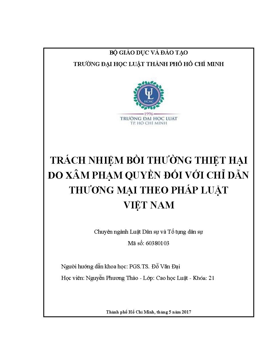 Trách nhiệm bồi thường thiệt hại do xâm phạm quyền đối với chỉ dẫn thương mại theo pháp luật Việt Nam