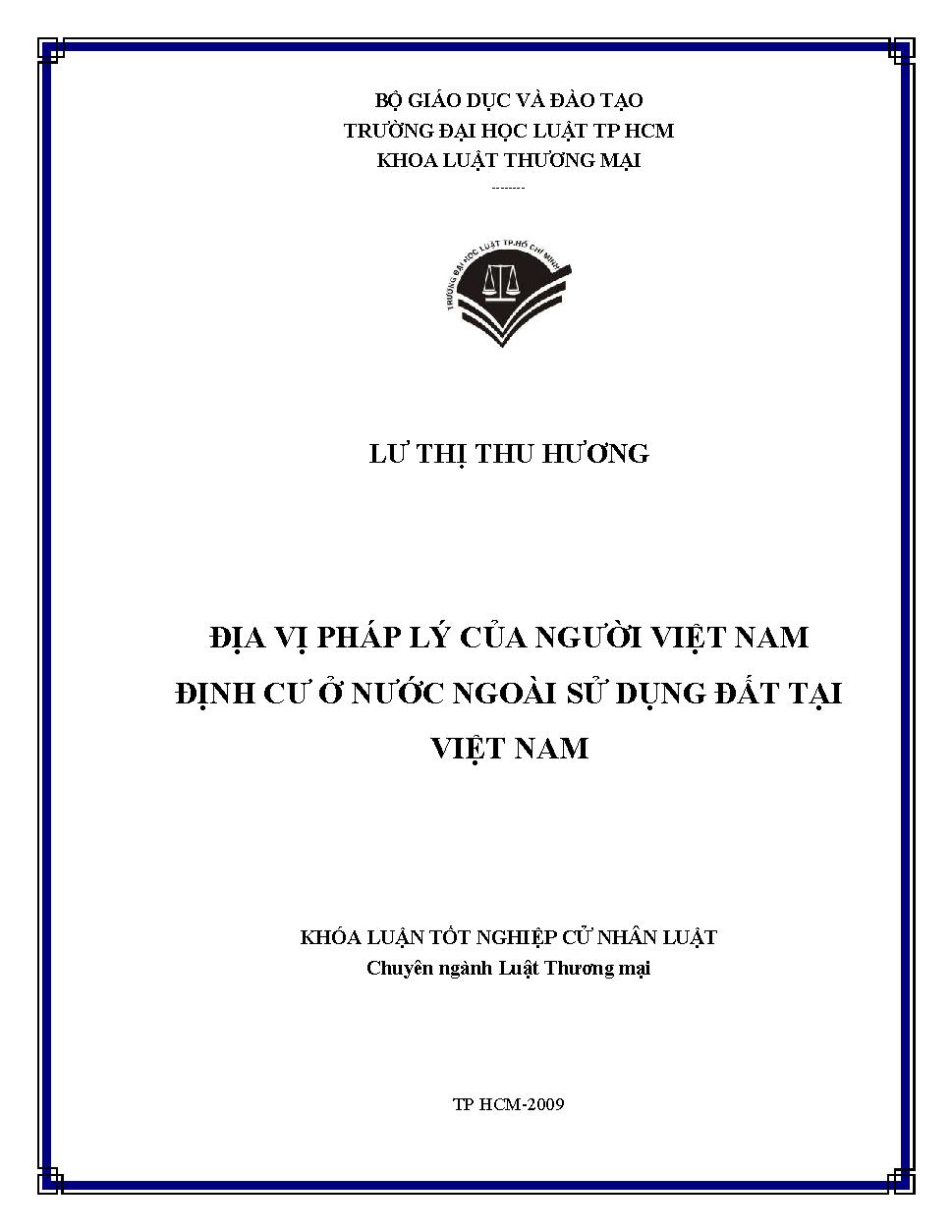 Địa vị pháp lý của người Việt Nam định cư ở nước ngoài sử dụng đất tại Việt Nam