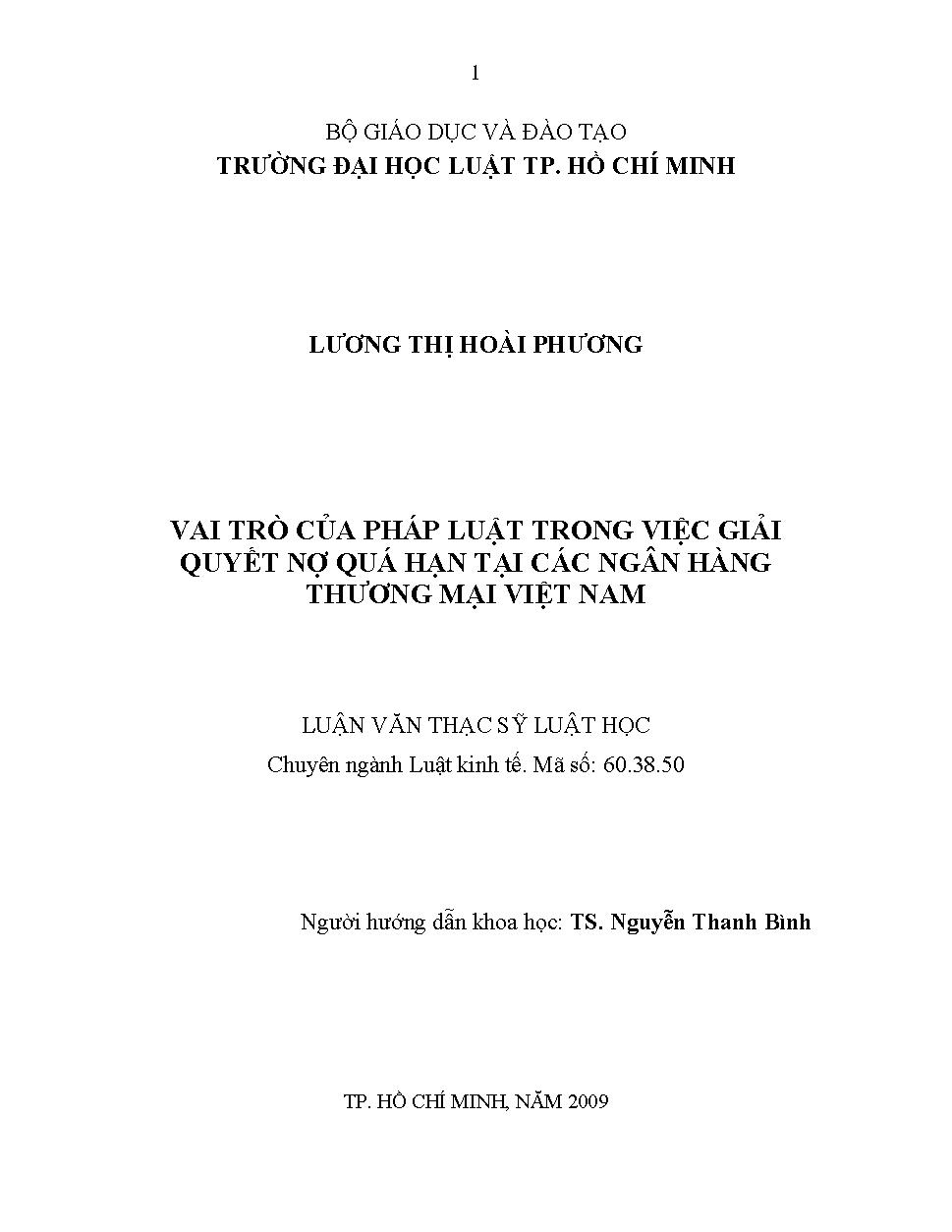 Vai trò của pháp luật trong việc giải quyết nợ quá hạn tại các ngân hàng thương mại ở Việt Nam