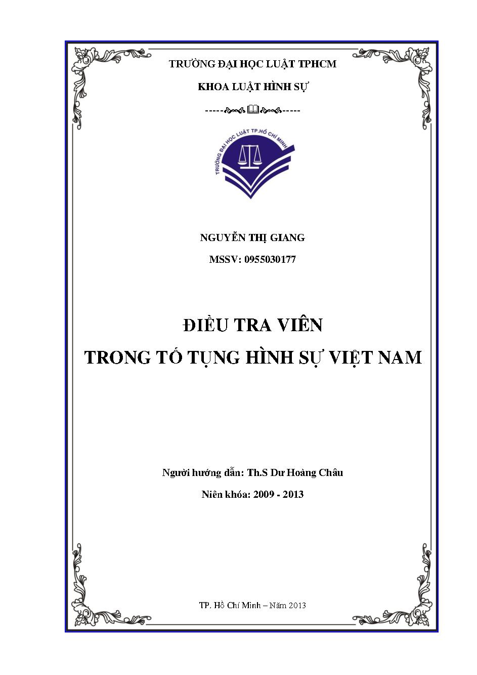 Điều tra viên trong tố tụng hình sự Việt Nam