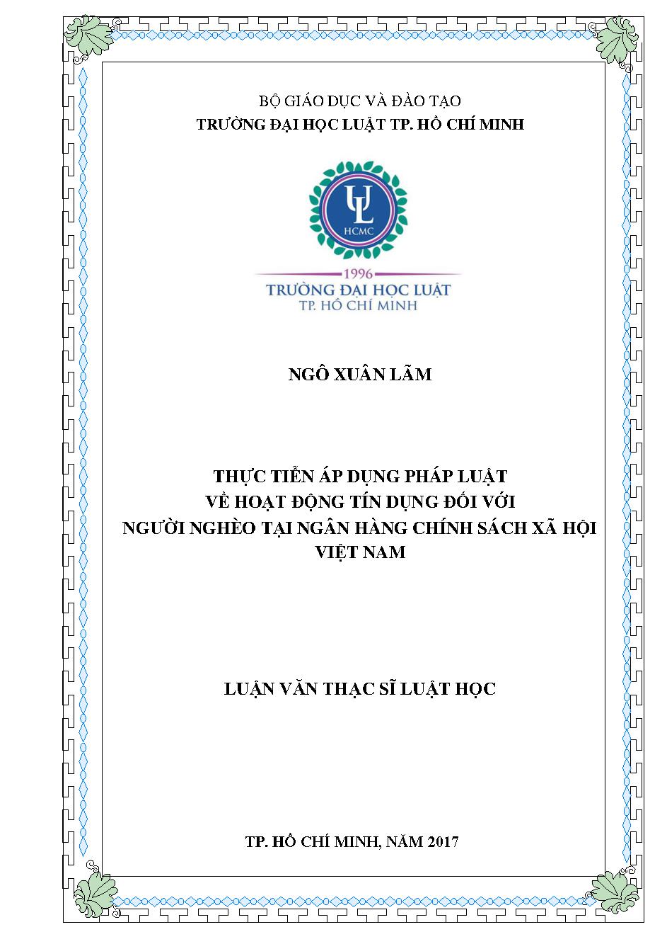 Thực tiễn áp dụng pháp luật về hoạt động tín dụng đối với người nghèo tại ngân hàng chính sách xã hội Việt Nam