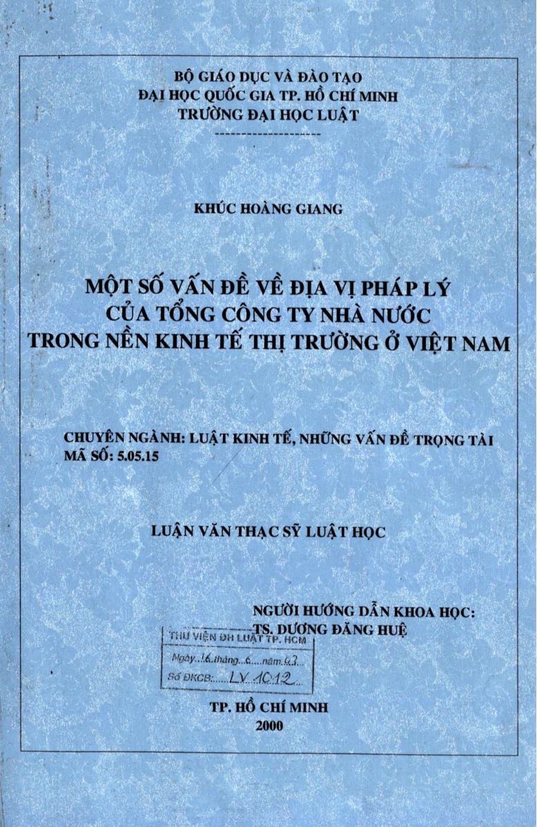Một số vấn đề về địa vị pháp lý của tổng công ty nhà nước trong nền kinh tế thị trường ở Việt Nam