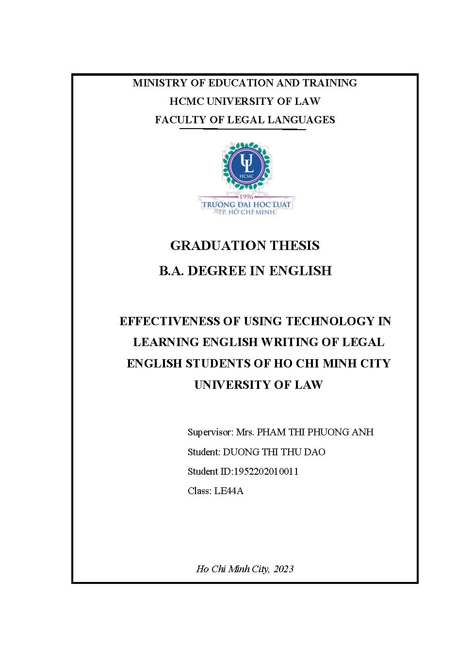 The Effectiveness of using technology in learning English writing of students in the legal Faculty at Ho Chi Minh University of Law