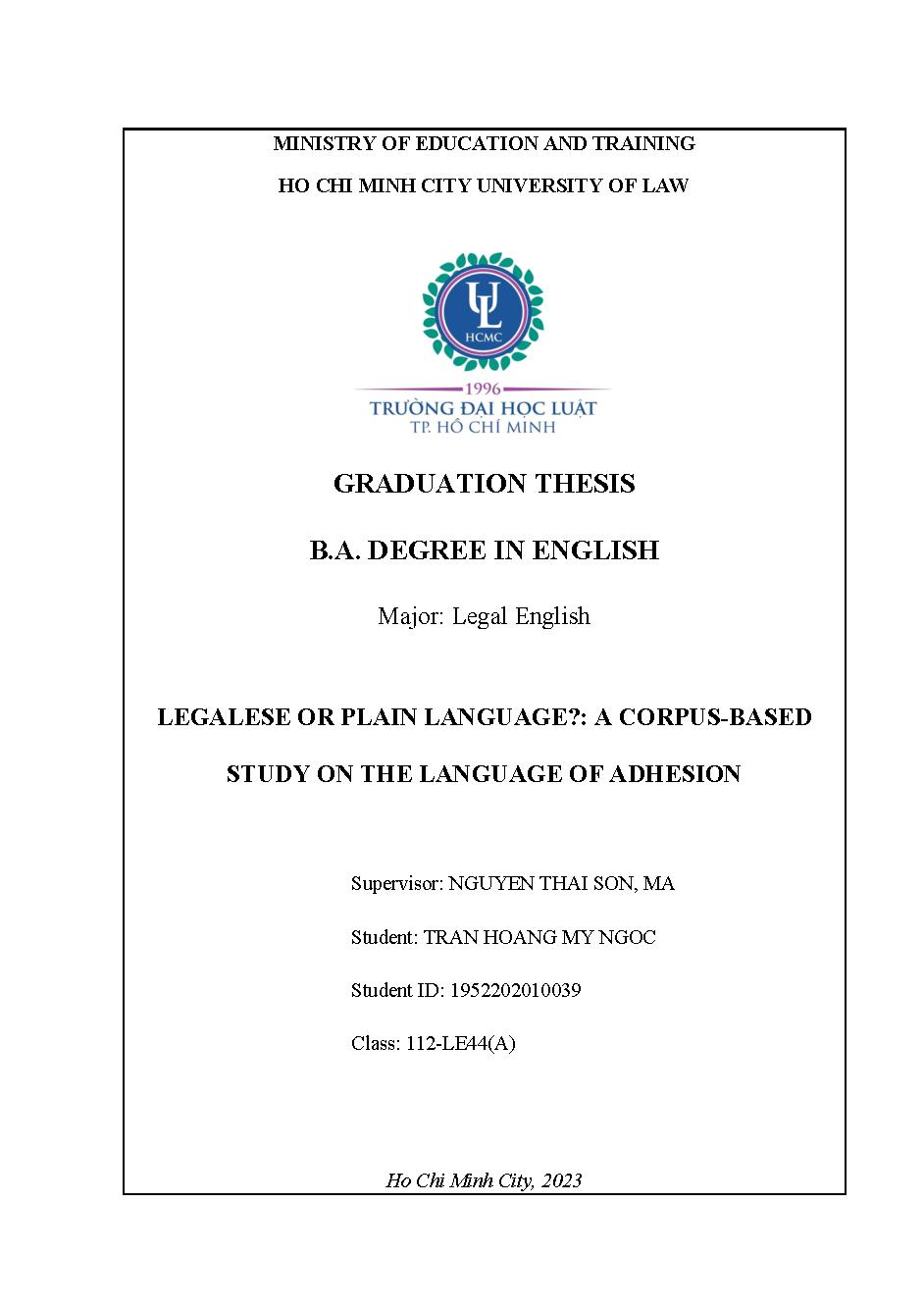 Legalese or Plain Language A corpus-based study on the language of adhesion contracts