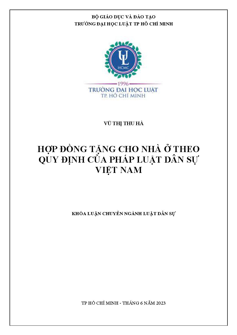 Hợp đồng tặng cho nhà ở theo quy định của pháp luật dân sự Việt Nam